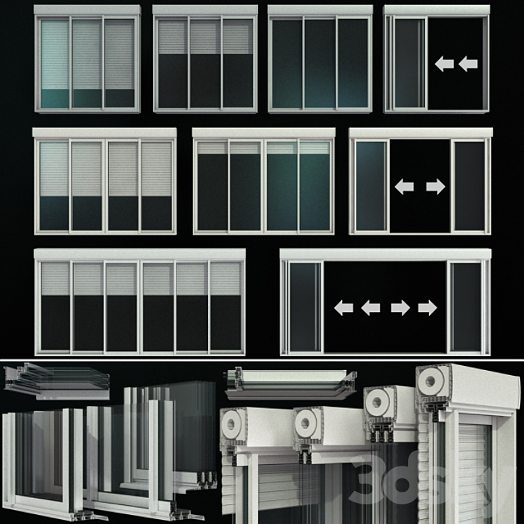 Sliding stained glass doors with roller shutters 3DS Max - thumbnail 1