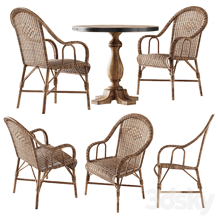 Kokmaison Fauteuil grand pere wicker chair and round table 3DS Max - thumbnail 1