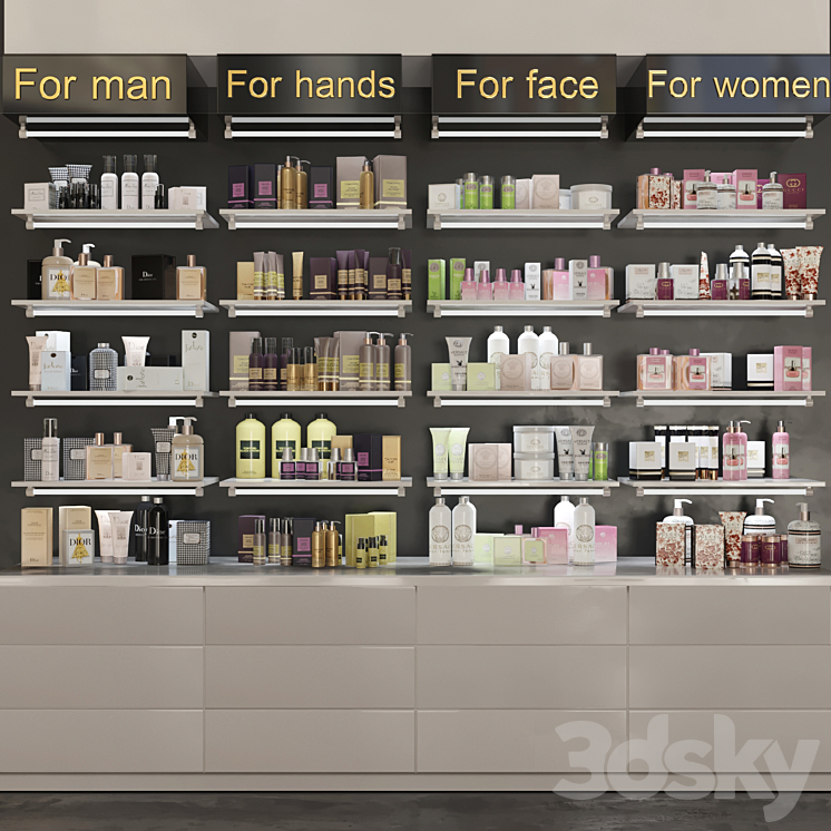 Showcase in pharmacies cosmetics for care. Beauty saloon 3DS Max - thumbnail 1