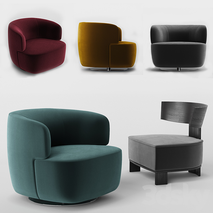 Molteni Elain and Clipper armchairs 3DS Max - thumbnail 1