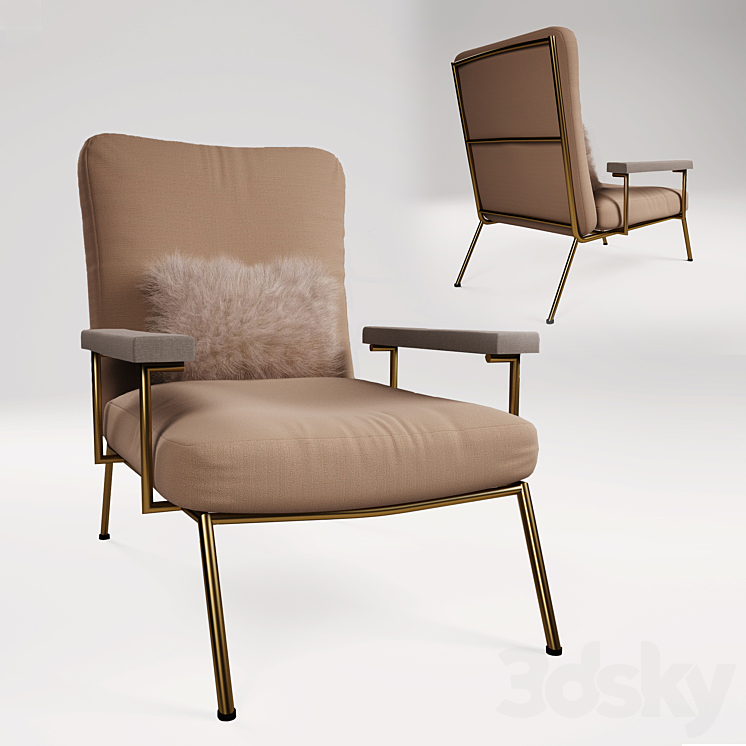 ARM Chair with fur cushion and Brass Pipes 3DS Max - thumbnail 1