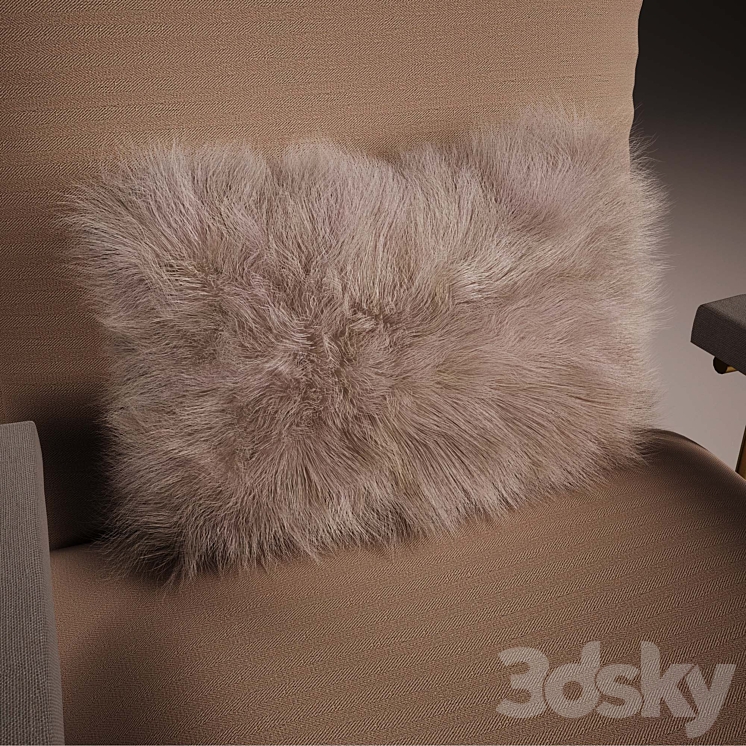 ARM Chair with fur cushion and Brass Pipes 3DS Max - thumbnail 2