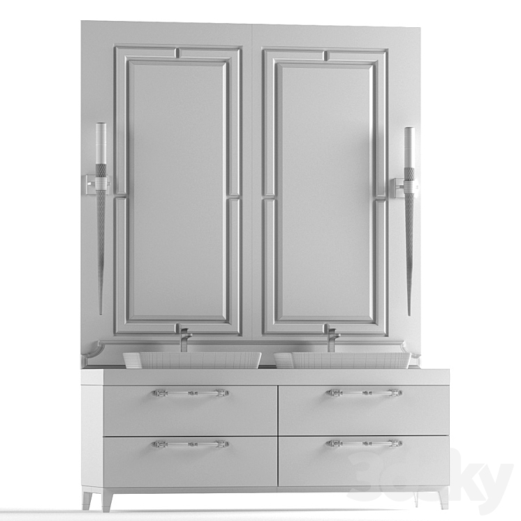 Furniture bathroom. Cabinet with two sinks. 3D Model
