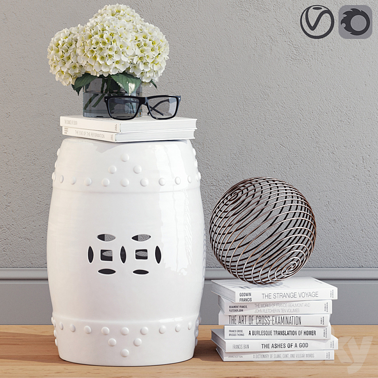 Decorative Set with Ceramic Garden Stool
