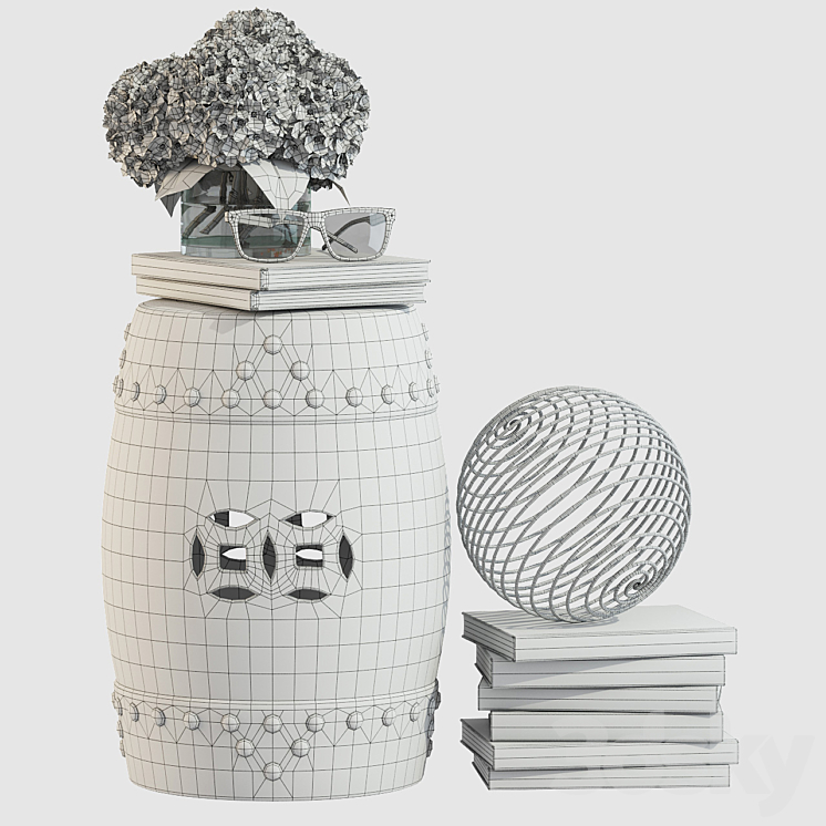 Decorative Set with Ceramic Garden Stool 3D Model