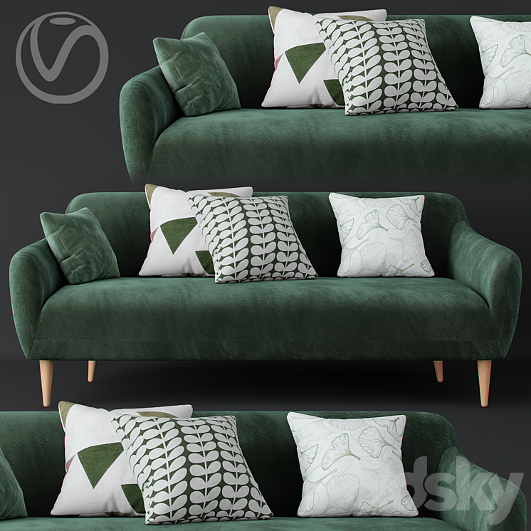 [3DSKY] Macy Green Velvet Sofa 3D Model NEW UPDATE 2023