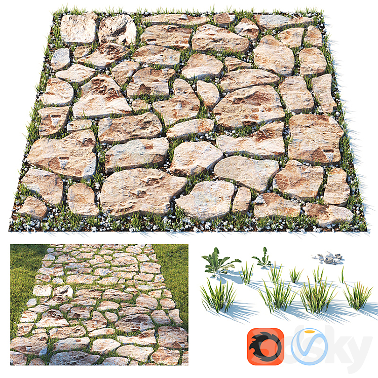 Decorative grass path 3D Model