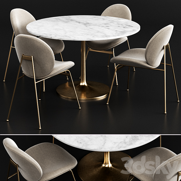 West elm and Crate & Barrel Dinning Set 3DS Max - thumbnail 1