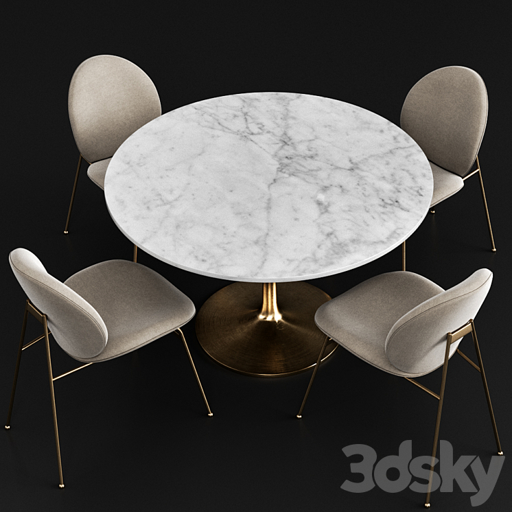 West elm and Crate & Barrel Dinning Set 3DS Max - thumbnail 2