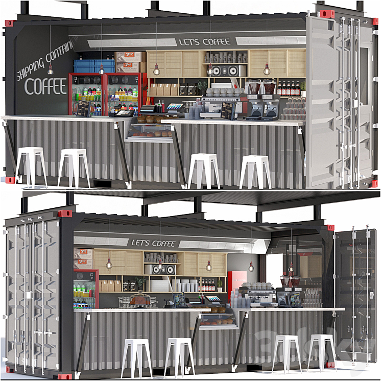 JC Shipping Container Coffee 3D Model Free