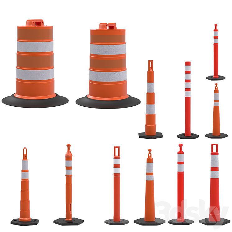 Set the road cones Urban environment 3D model