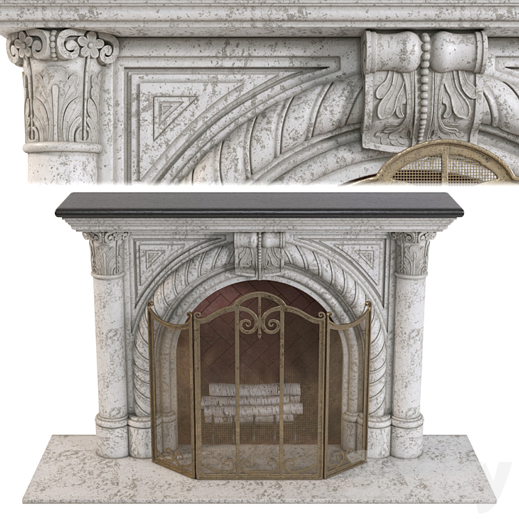 Rope Edge Fireplace Mantel 3D Model