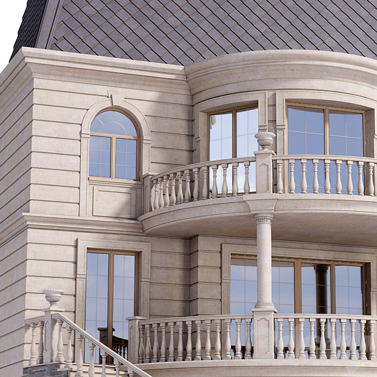 Classic facade of a private house with decors. Fasad set 3D Model