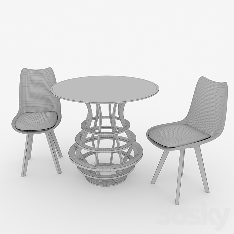 Pineapple table and chairs Table + Chair 3D model