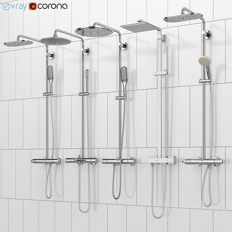 GROHE shower systems | Rainshower set 38 3DS Max - thumbnail 1