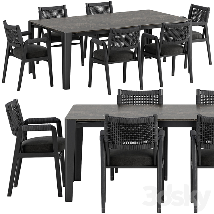 Flexform Ortigia chair Iseo table set 3D Model