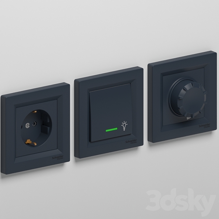 Outlets and Switches Schneider Electric Asfora series 3D Model