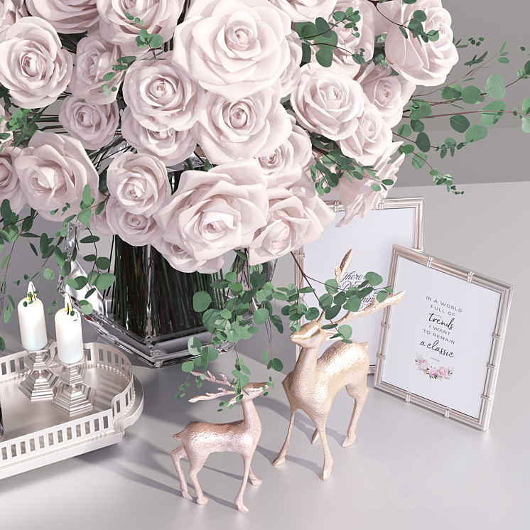 Classic French Roses Vase Deer Decorative Set 3DS Max - thumbnail 2