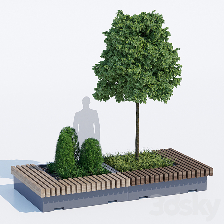Big green benches tree 3DS Max - thumbnail 1