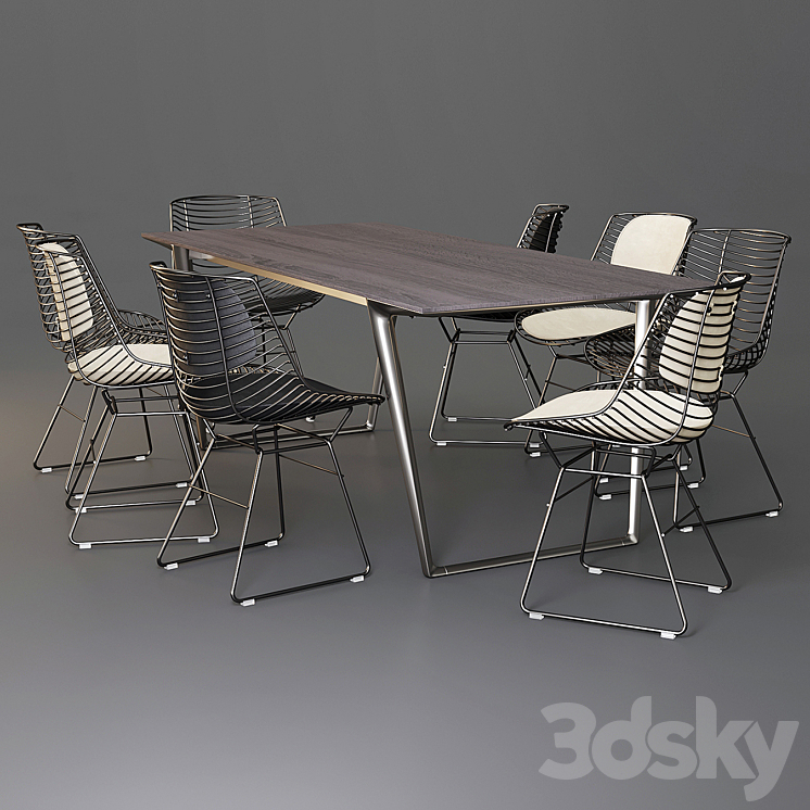 MDF Italia: Dining Set (Table Axy Comfort & Chair Flow Filo) 3DS Max - thumbnail 1