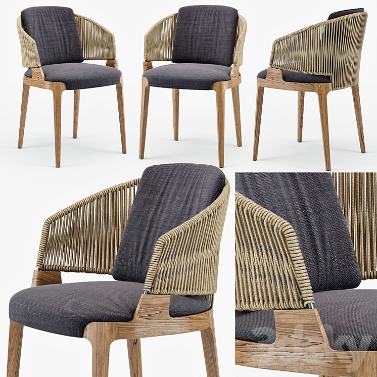 Potocco Velis hand weaved armchair 3DS Max - thumbnail 1