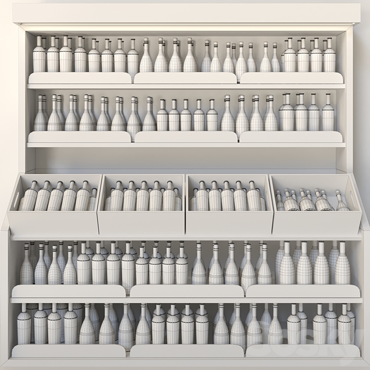 Wine cabinet with collectible wine in the supermarket. Wine and alcohol 3D Model