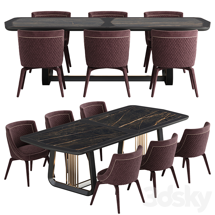 Vittoria Frigerio Perla chair Arquis table set 3D Model
