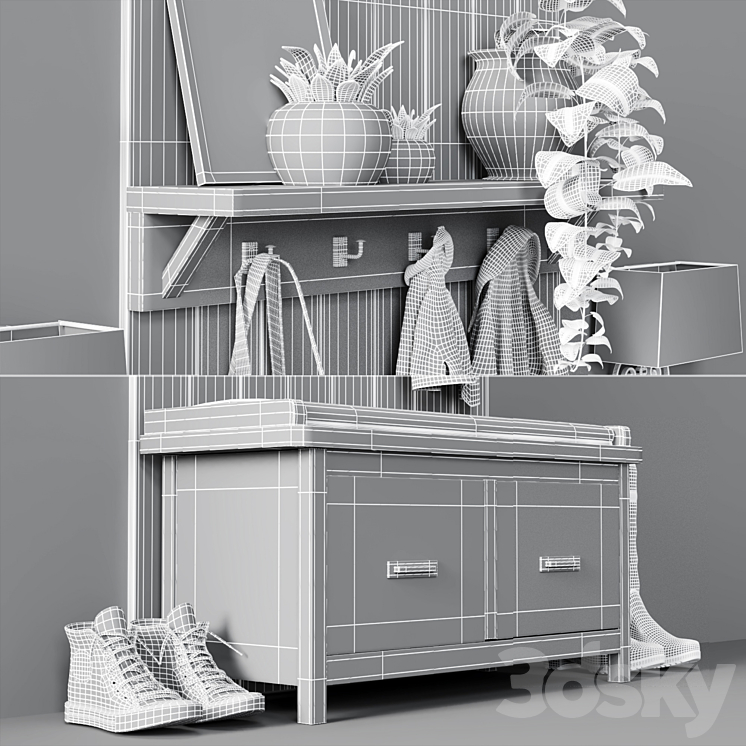 Hall Pottery Barn MATEO ENTRYWAY BENCH Hallway 3D model