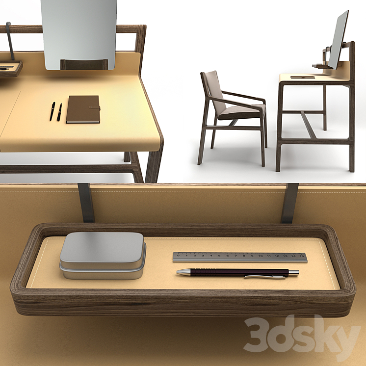 Alivar Scribe desk and Ester chair 3DS Max Model - thumbnail 2