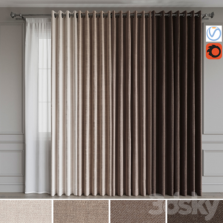 A set of curtains on the rings 18. Beige range 3DS Max - thumbnail 1