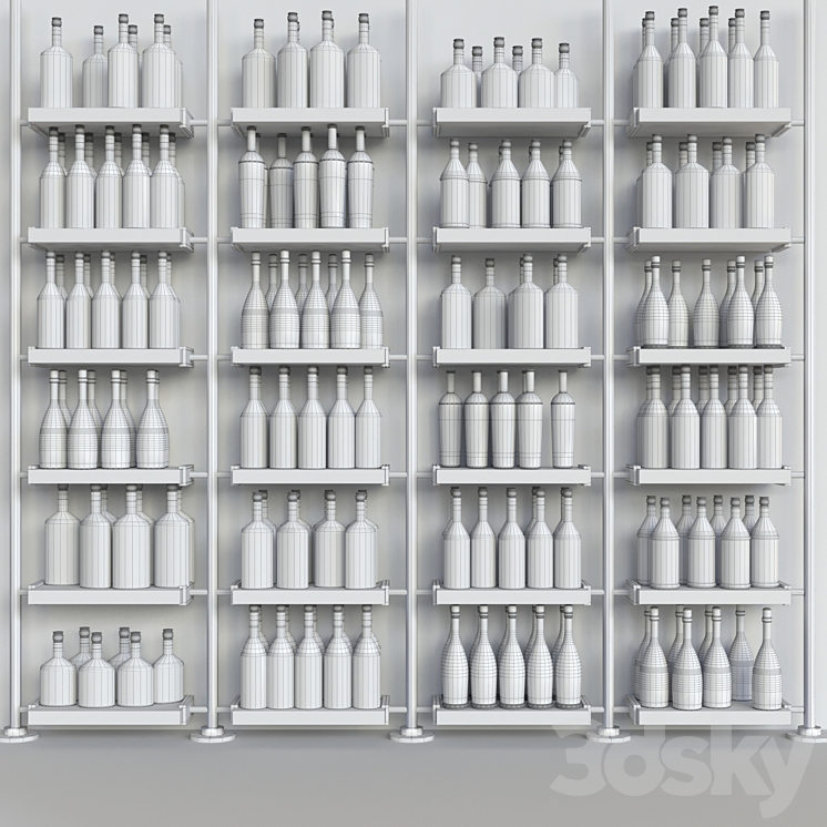 A rack with collection alcohol in a supermarket. Alcohol 3D Model