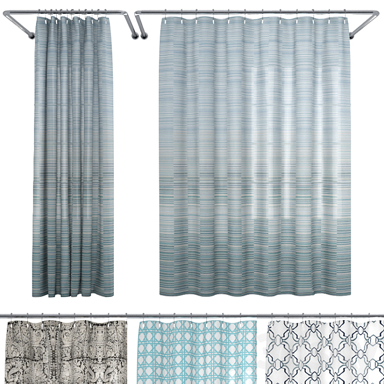 [3DSKY] Crate And Barrel Shower Curtain Collection 1 3D Model NEW