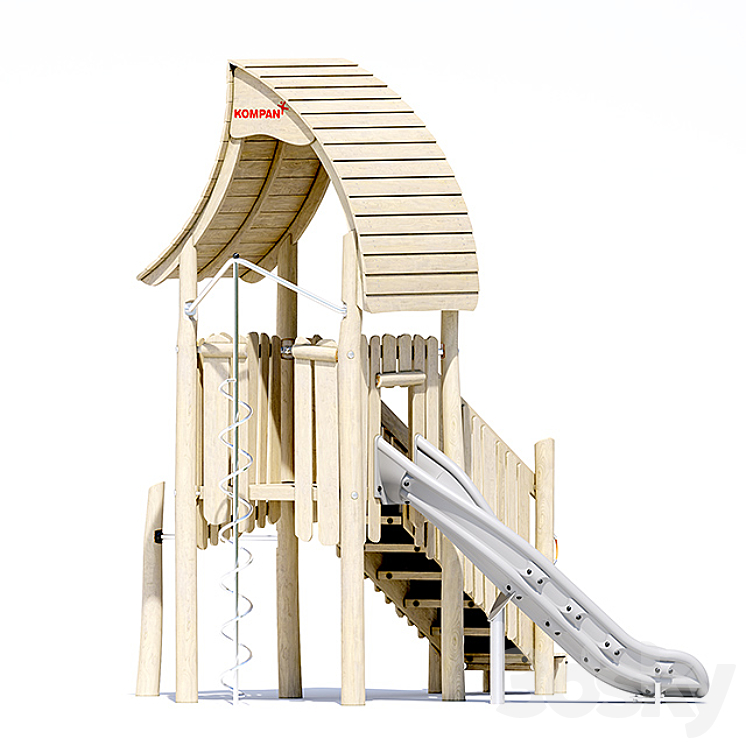Kompan.Play tower with slide & curly climber. NRO1021 3D Model