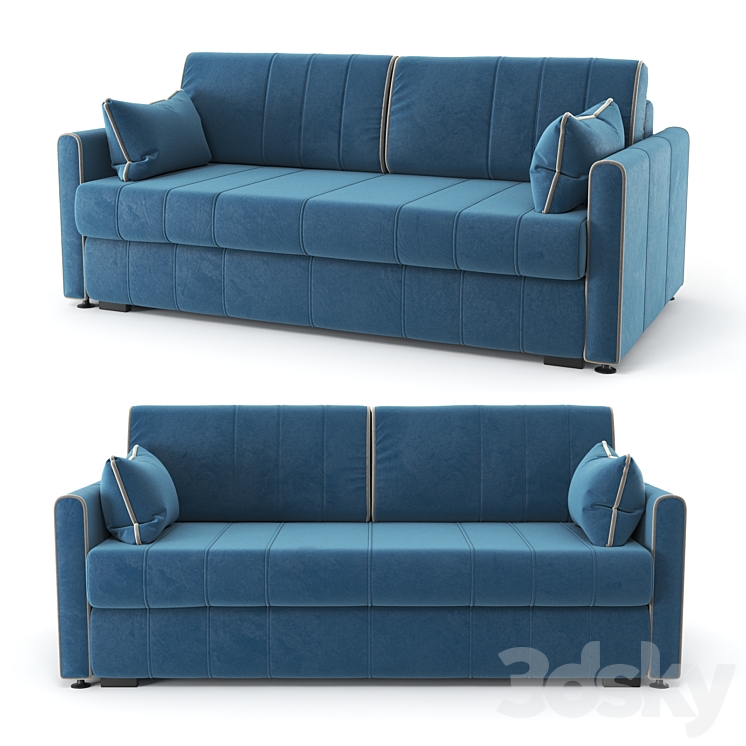 Straight blue Rimmini sofa bed velor 3DS Max - thumbnail 1