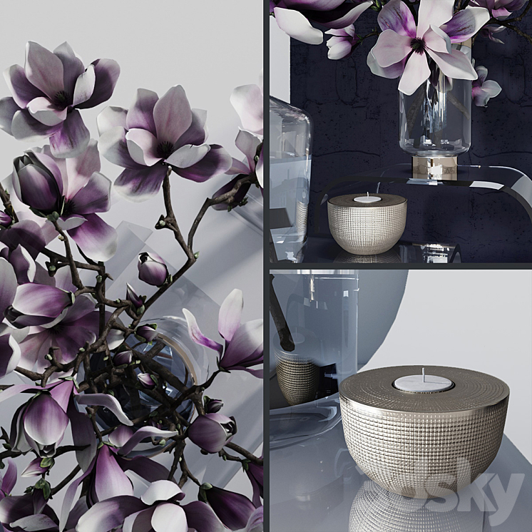 Decorative set with magnolia 3DS Max - thumbnail 2