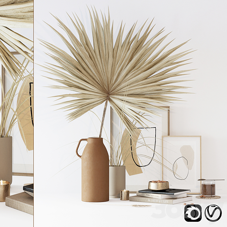 Decorative set with dryed palm 3DS Max - thumbnail 1