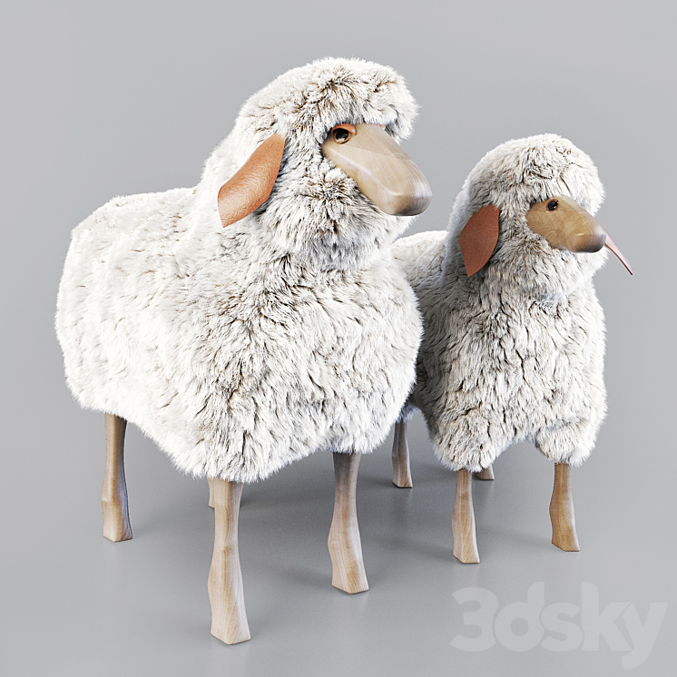 Wooden sheep stool 3DS Max Model - thumbnail 1