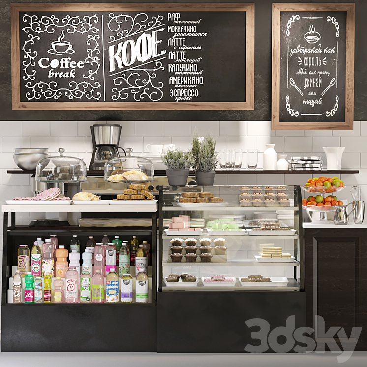 Design project of a cafe with a showcase with desserts and confectionery 3 3DS Max - thumbnail 1