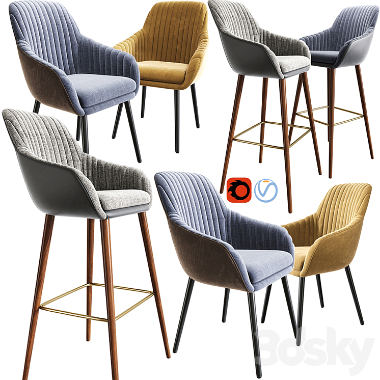 Rochelle Strip Bar Stool And Dining Chair 3DS Max - thumbnail 1