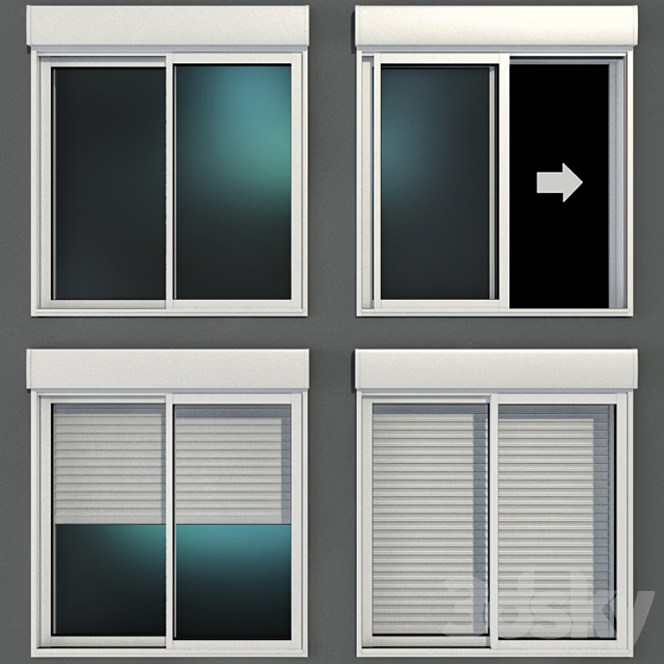 Sliding stained glass windows with roller shutters 3D Model