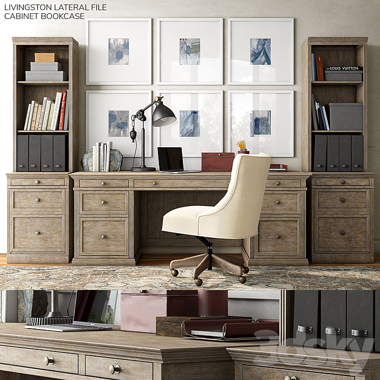 Pottery barn LIVINGSTON LATERAL FILE CABINET BOOKCASE 3DS Max - thumbnail 1