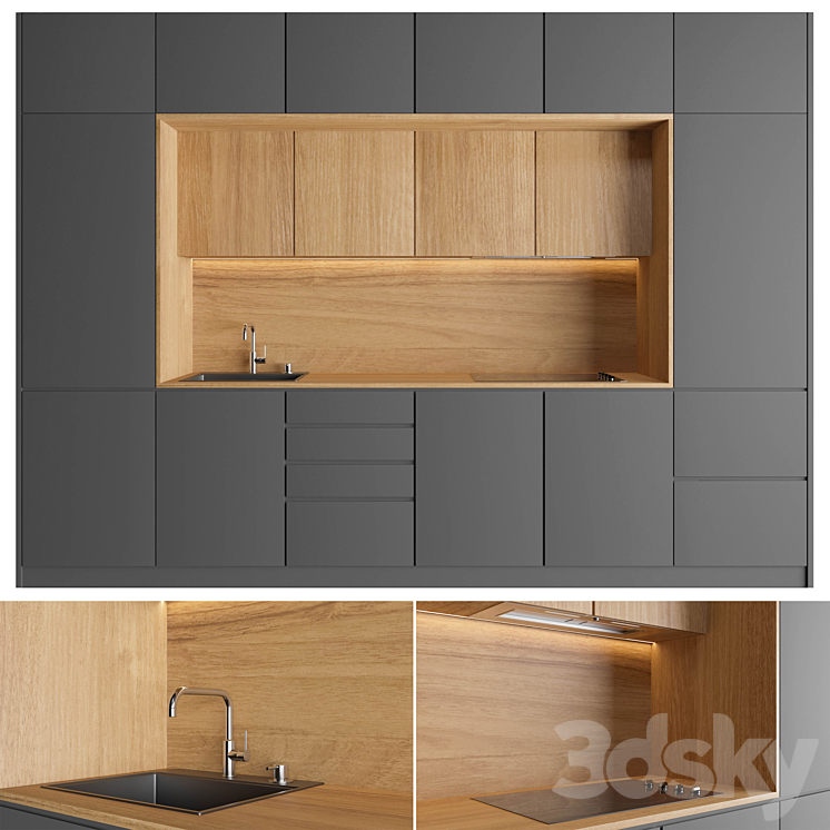 Modern wooden kitchen 3DS Max - thumbnail 1
