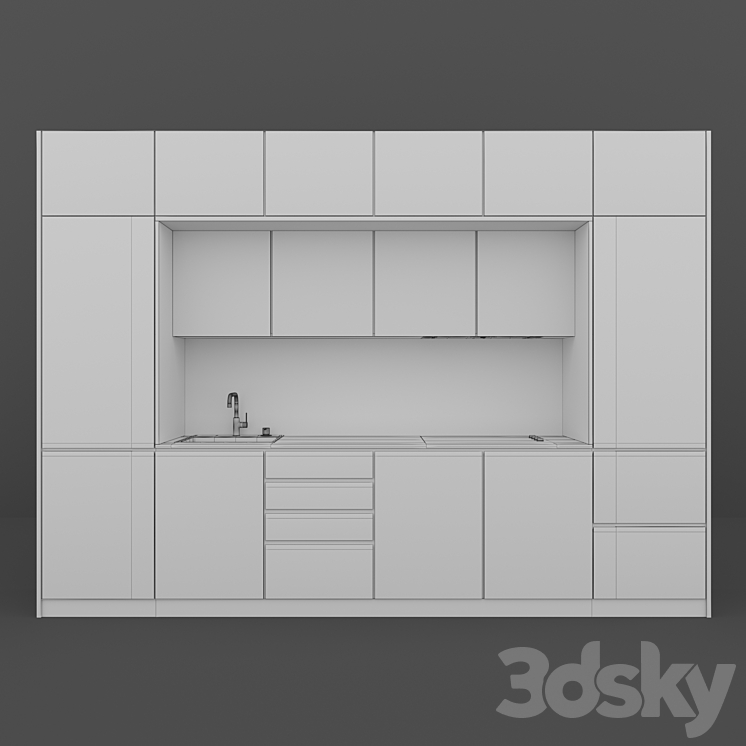 Modern wooden kitchen 3DS Max - thumbnail 2