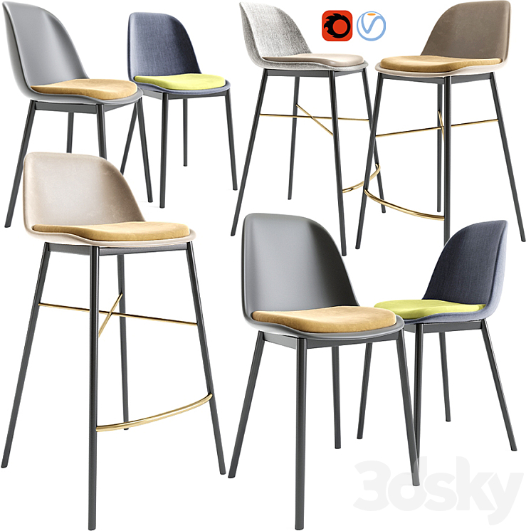 Modern Bar Stool And Dining Chair 3DS Max - thumbnail 1