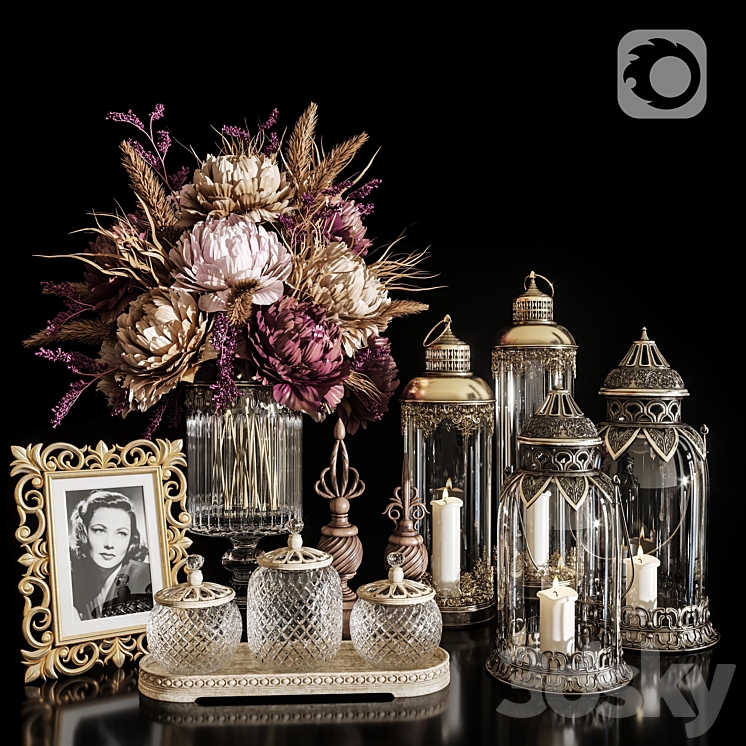 DECORATIVE SET 20 Dried flower antique lantern. 3DS Max - thumbnail 1