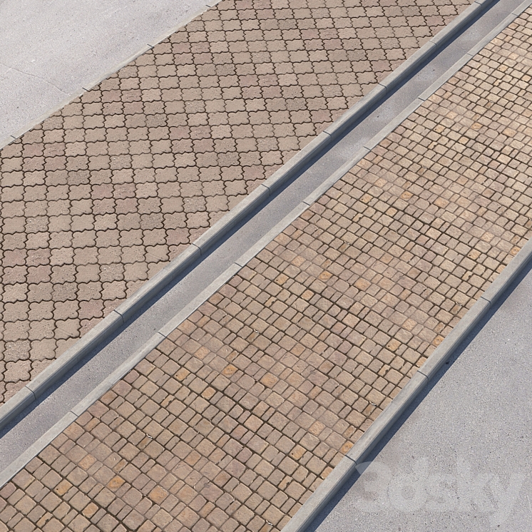 2 sidewalk options with road set_13 3D Model
