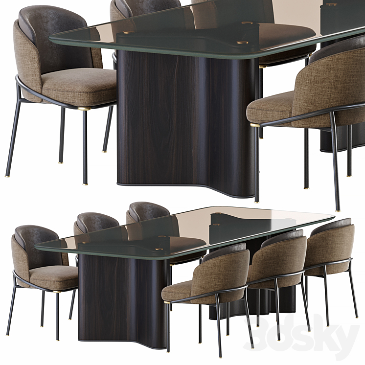 Minotti lou dining table & chair fil noir 3DS Max - thumbnail 1