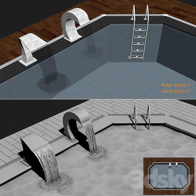 Swimming pool waterfall 3D Model