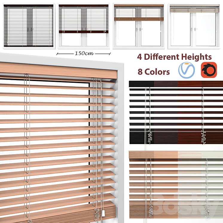 Wooden Blinds And Windows 3D Model