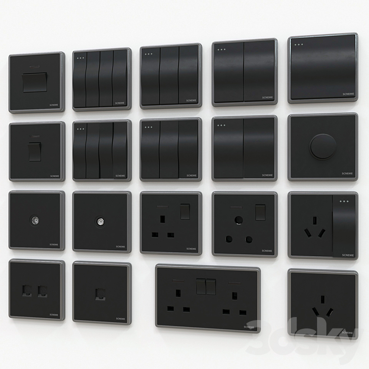 Scneme wall switches & sockets 3DS Max - thumbnail 1